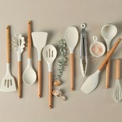 Resim 10 parça/set Mutfak için Silikon Pişirme Aletleri Seti, Ahşap Saplı Spatula Dönüştürücü Kaşık Maşa Çırpıcı ile Isıya Dayanıklı Yapışmaz Pişirme Seti 