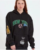 Resim Kadın Baskılı Kapüşonlu Sweatshirt - Siyah Çok Renkli 