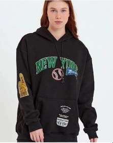 Resim Kadın Baskılı Kapüşonlu Sweatshirt - Siyah Çok Renkli 