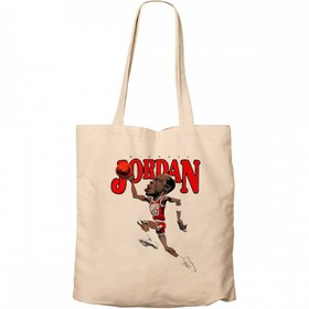 Resim Michael Jordan Caricature Krem Fermuarlı Bez Çanta Gabardin - Krem 