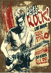 Resim Let's Rock Retro Ahşap Tablo - Canlı Müzik Ve Gitar Temalı Tasarım 