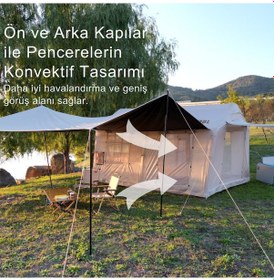 Resim 12 Kişilik 12M2 +16.3M2 Tenteli, Çift Odalı Su,Kar Geçirmez 4 Mevsim Şişme Çadır 400*300*235cm 