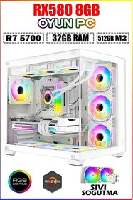 Resim Dmc N303 (PUBG,GTA 5) Win 11 Ryz 7 5700 32GB RAM 512GB M.2,8GB RX580,sıvı Soğutmalı Oyuncu Bilgisayarı 