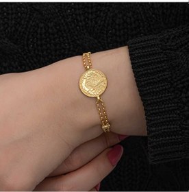 Resim 925 Ayar Gümüş Gold Kaplama Tuğralı Kadın Bileklik Çok Renkli 