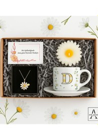 Resim Bk Gift Kişiye Özel Papatya Temalı Hediye Seti-1 Kolye, Mum, Türk Kahvesi Fincanı, Not Kartı Ve Özel Kutulu Sevgiliye Hediye, Arkadaşa Hediye Kobitm 