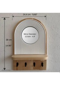 Resim Aynalı Ahşap Duvar Hol Anahtar Askısı, Minimalist Dekoratif Modern Anahtarlık Natürel 
