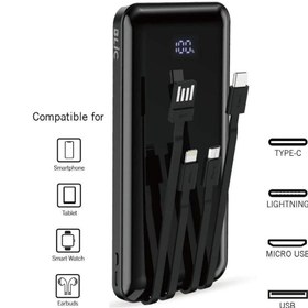Resim XINMENG 10.000 Mah Plus Dijital Göstergeli Dahili Çoklu Kablolu Powerbank,siyah,taşınabilir Şarj Cihazı 