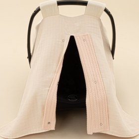 Resim Puset Örtüsü - Çift Taraflı - Somon Örgü - Krem Muslin 