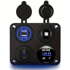 Resim Boatshop1 Mavi 1 Adet 4lü 12v Cift Usb Sarj Cihazi Led Voltmetre Vida Ve Dubel İle Kolay Montaj Karavan Araba Tekne Icin 