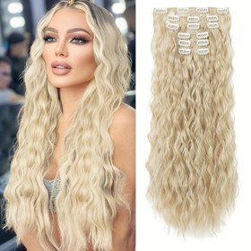 Resim 6 Adet Takma Saç Uzantıları I6, 55cm Uzun Deniz Kızı Dalgalı Sentetik Temel Saç Parçaları, Jerry Curl Tarzı, Kadınlar İçin 