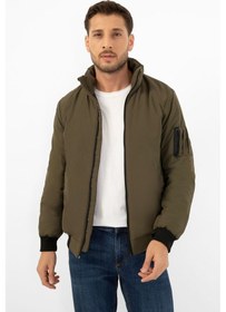 Resim Spor Erkek Astarlı Dik Yaka Mevsimlik Cepli Su Ve Rüzgar Geçirmez Mont Haki 