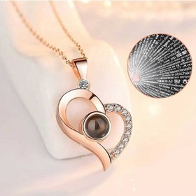 Resim Rose Renk 100 Dilde Seni Seviyorum Kalp 925 Ayar Gümüş Kolye 