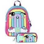 Resim United Colors Of Benetton Gökkuşağı Desenli 2'li Anaokul Çantası Seti (Anaokul Sırt Çantası - Çift Gözlü Kalem Kutusu) 