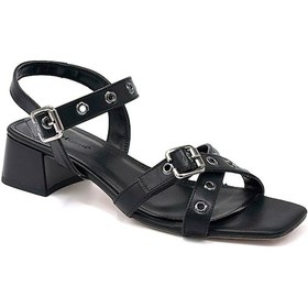 Resim Kindep London&london Kalın Alçak Topuklu Kadın Sandalet Siyah Siyah 