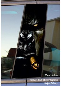 Resim Puro İçen Maymun Goril Sticker Yan Kapı Direk Kaplama 2li Sol Sağ Takım Yapıştırma 