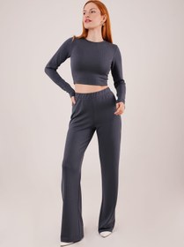 Resim Genel Markalar Fitilli Bluz Ve Pantolon Antrasit İkili Takım 