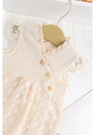 Resim Babymod %100 Pamuk Tüllü Fırfrlı Yazlık Kız Bebek Müslin Tulum Krem Ekru 