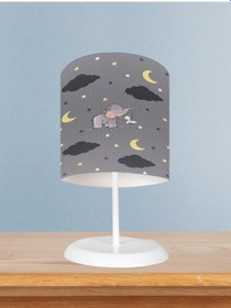 Resim Mekta Home Bebek Ve Çocuk Odası Fil Ve Tavşan Desenli Gri Abajur 