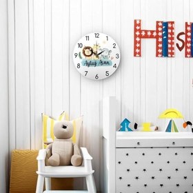 Resim caju art & decoration İsme Özel Sevimli Hayvan Figürlü Çocuk Odası Duvar Saati 
