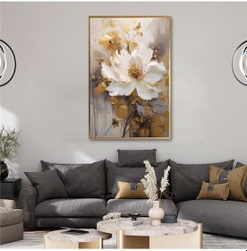 Resim Yağlı Boya Dokulu Tablo Tek Beyaz Papatya Altın Çerçeveli U02005-178860 