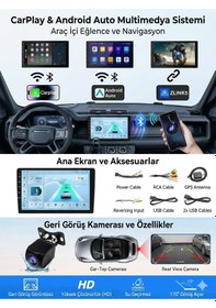 Resim 10 İnç 8+256 Gb Lüks Ekran Android Carplay Navigasyon Multimedya Sistemi Yazılımsal 10" 