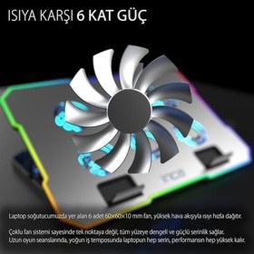 Resim INC-618GMS 6 Fanlı RGB Laptop Soğutucu Stand 9-17” | 2400 RPM 10 LED Mod 5 Kademe Yükseklik Ayarlı 