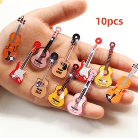 Resim 10 adet Akrilik Mini Gitar & Ukulele Süsleri - Canlı Çok Renkli DIY Takı Yapımı Kolye Bilezik Anahtarlık El Sanatları Malzemeleri, Hafif Dayanıklı Müzik Temalı Dekorasyonlar, Gitar Şeklinde Charm, Şeffaf Akrilik 