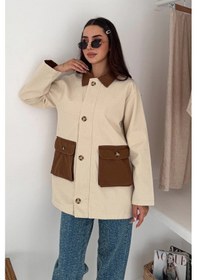 Resim Körüklü Cep Detaylı Yağmur Gabardin Ceket Krem Krem 