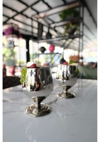 Resim Bakır Kadeh Tombul Model Gümüş Renk 2'li 