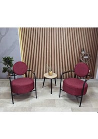 Resim Azra Mobilya Venüs 2 Berjer Set İskandinav Keten Berjer - Büro - Ofis Koltuğu - Ofis Mobilyası -bekleme Salonu Bordo 