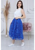 Resim Kadın Pile Detaylı Kloş Uzun Boy Dantel Yazlık Etek 2170/80 Saks 
