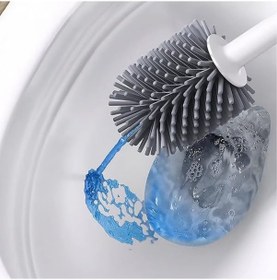 Resim Deterjan Hazneli Silikon Tuvalet Fırçası Açık Ahşap 