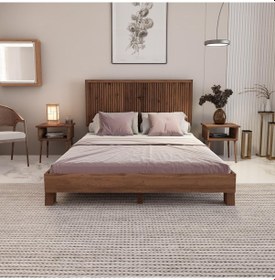 Resim Alaz Model Ceviz Renk Çam Ahşap Karyola Ve İki Komodin Set Dikey -297 120 x 200 