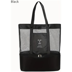 Resim Fochsia Dayanıklı Çift Katlı Polyester Plaj Çantası Siyah Play Joy Desenli Geniş Bölmeli Siyah 