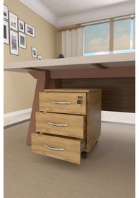 Resim Mirello 3 Çekmeceli, Kilitli, Tekerlekli Masa Altı Keson Çam 