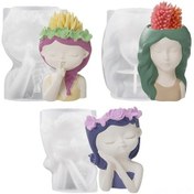 Resim Sevimli Kız Şekilli Silikon Kalıp - Dıy Mumluk, Çiçek Saksısı Yapımı İçin 3'lü Set 