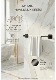 Resim Banyo Yapışkanlı Siyah Kare Uzun Havluluk Havlu Askısı 