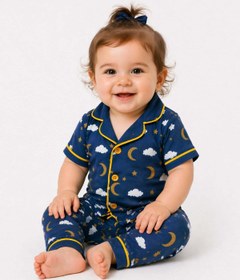 Resim dinamik çocuk Çocuk/Bebek Unisex Parlak Ay Yıldız Bulut Desenli Kısa Kollu Pijama Takımı Yazlık 6-24aylık 3-6yaş 