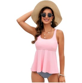 Resim Bikini Halter Split Üçgen Mayo Kadın Sırt Tasarımı İnce Büyük Beden Mayo Pembe 