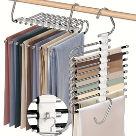 Resim Yanlışsız Kaplama ile 9 Katlı Metal Pantolon Askıları, 5 saç tokası Dahil, Paslanmaz Çelik Tasarım, 80% Daha Az Dağınıklık, Dar Kot ve Denim Kumaşlar İçin Uygun 