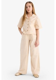 Resim DeFacto Kız Çocuk Cropped Fit Keten Kısa Kollu Gömlek D7638A825SMER42 
