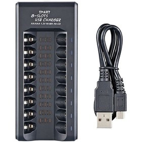 Resim Pazly Sringsun 8 Yuvalı Akıllı Pil Şarj Cihazı - Usb Tak & Çalıştır - Aa/aaa Ni-mh Pil Şarj İstasyonu 