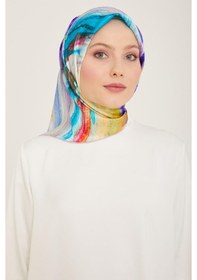 Resim Armine Pembe-petrol Yeşil Batik Desen Tivil İpek Eşarp 9102-82 