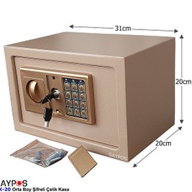 Resim Saypos ÇK20 Orta Boy Para Kasası Şifreli Elektronik Tuşlu ve Anahtarlı Çelik Kasa 31x20x20 CM 