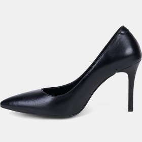 Resim Desa Kadın Siyah Sivri Burunlu Klasik Dokulu Deri Stiletto 