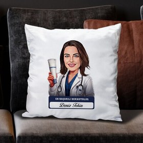 Resim En Başarılı Kadın Dermotolog Karikatürlü Yastık 