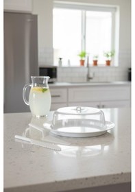 Resim Akrilik Beyaz Kek Fanusu Ve Servis Seti - 33 X 39 X 14 Cm Çok Renkli 