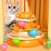 Resim İnteraktif Kedi Oyuncak Kulesi, Kendiliğinden Çalışan Pistli Dönüşlü Toplu Eğlence - Dayanıklı Plastik Üç Katlı Pist ve Top Oyunu, Eğitici Oyun, Evcil Hayvanlar İçin Eğlenceli Oyuncaklar, Pil Gerektirmeyen Oyuncaklar, (Rastgele Renkler) 