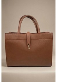 Resim Kadın Taba Evrak Çantası Kilitli 3 Bölmeli Ayarlanabilir Askılı Taba 