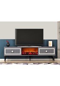 Resim Nil Şömineli Tv Sehpası Antrasit-gümüş 